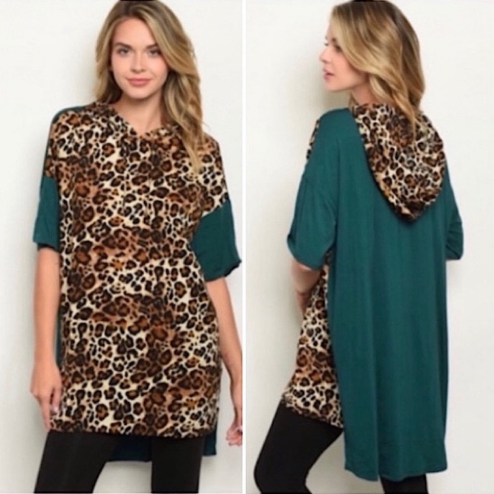 Trendy Tunic Leopard Hoodie Top